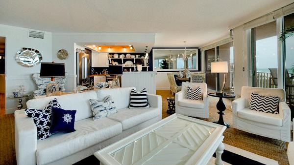 living room of beachfront rental in AMI
