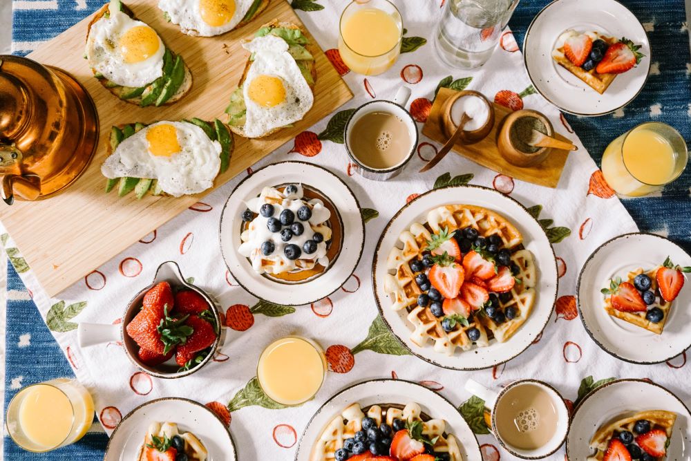 Breakfast dishes on a table