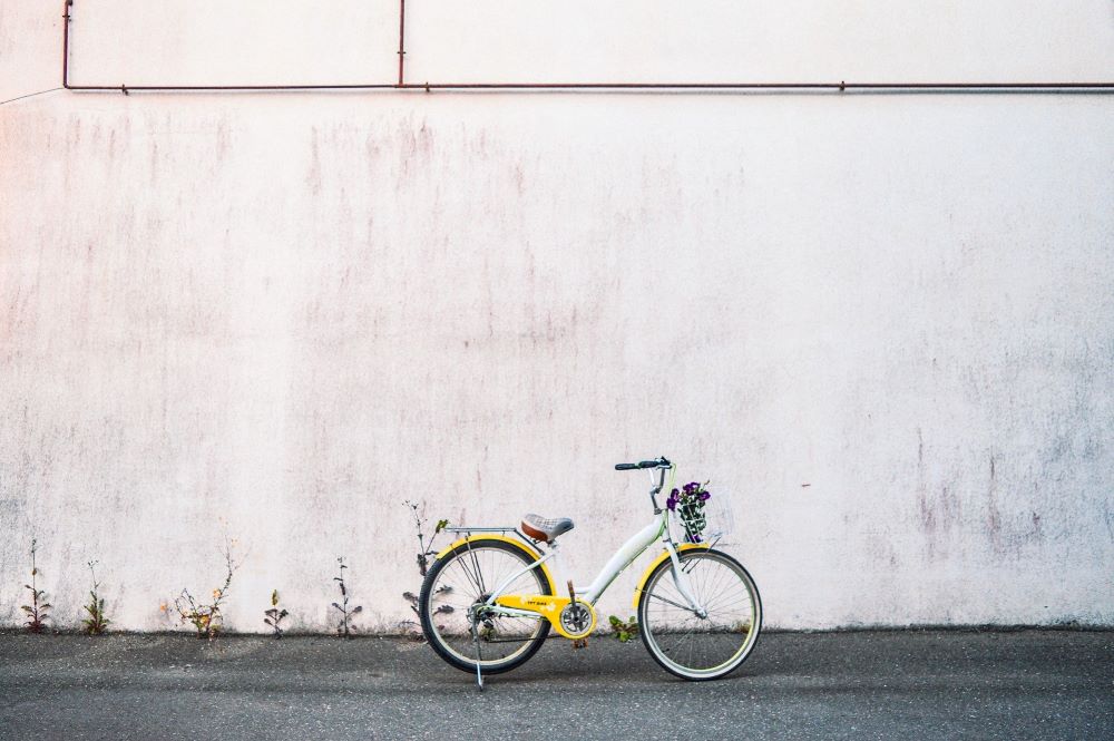 Yellow bike standing alone