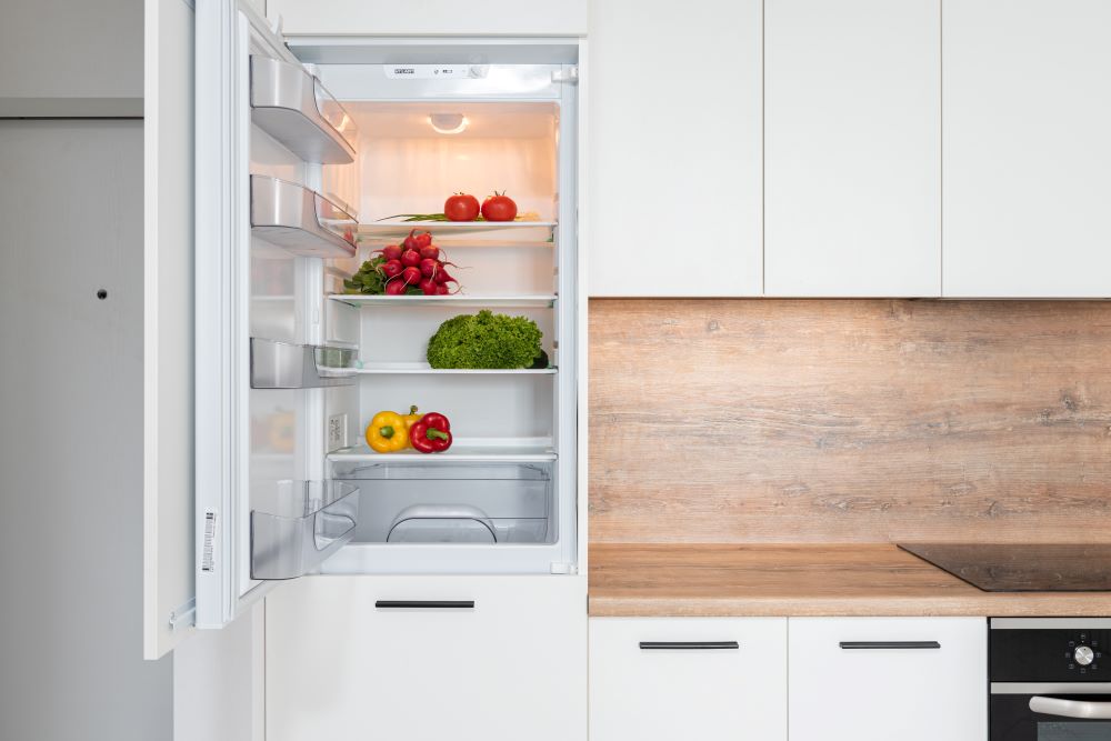 refrigerator with fresh veggies